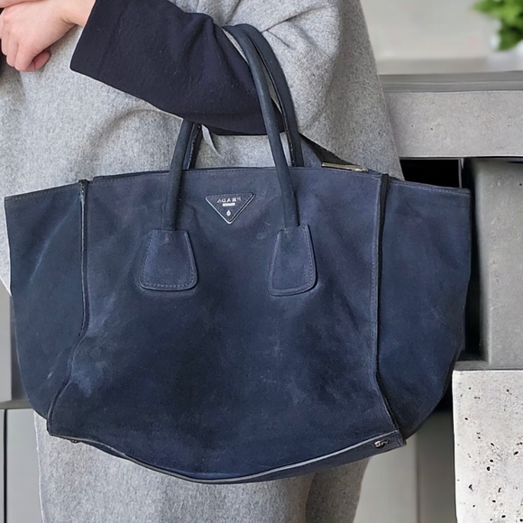 Prada Suede Scamosciato Twin Pocket Tote Bag (Navy/Midnight Blue) - Picture 6 of 10